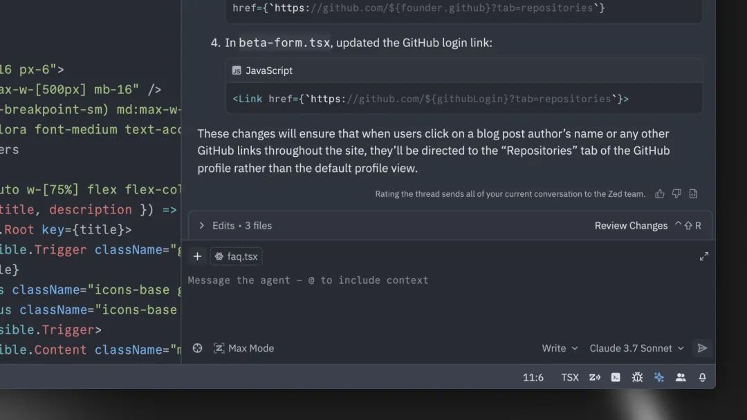 Thumbs up and down buttons at the end of every Agent message.