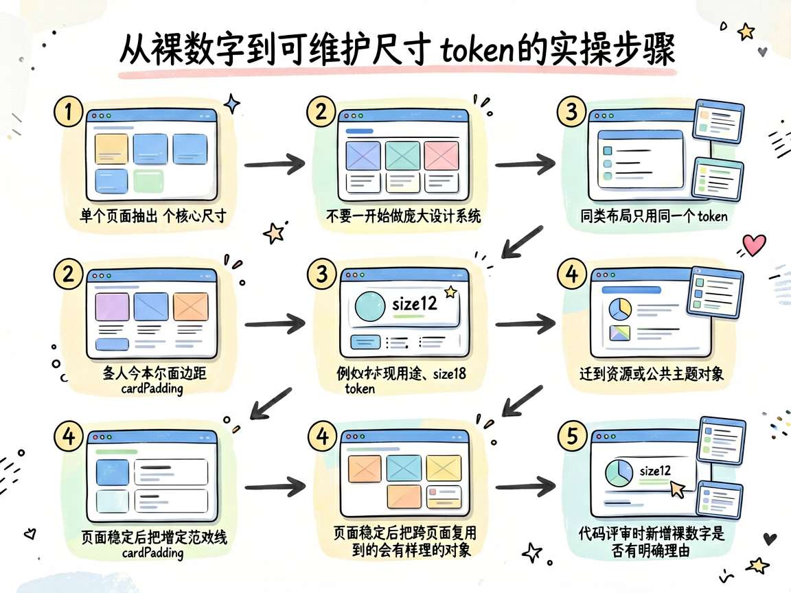 为一篇 HarmonyOS7 ArkUI/ArkTS 教程文章绘制手绘笔记风流程图。主题是‘从裸数字