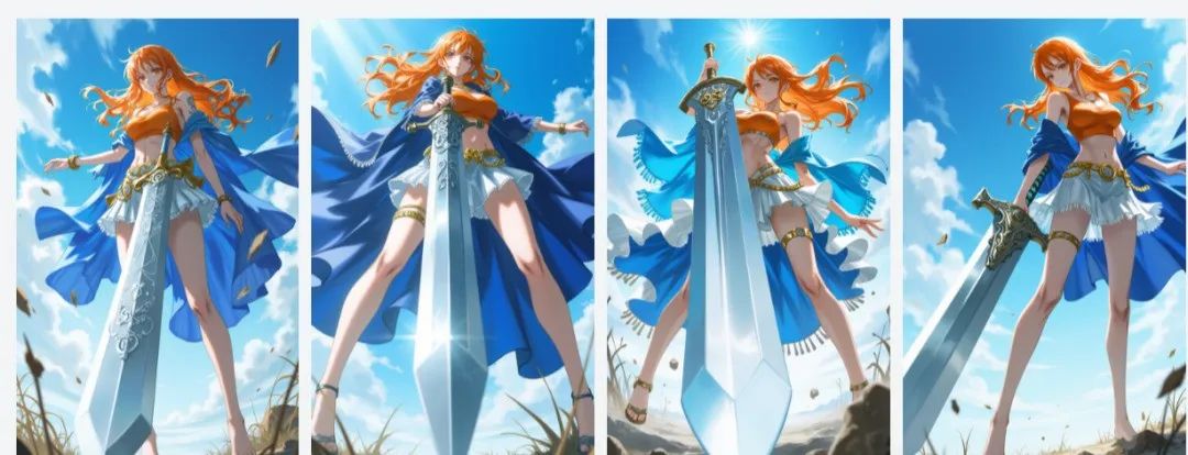 AI生成的二次元风格娜美舞剑图