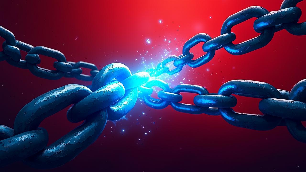 Abstract heavy metal chains interlocking in a dark
