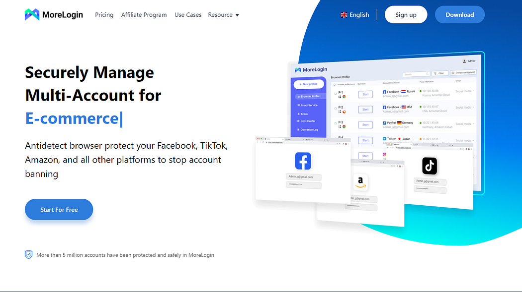 MoreLogin website homepage