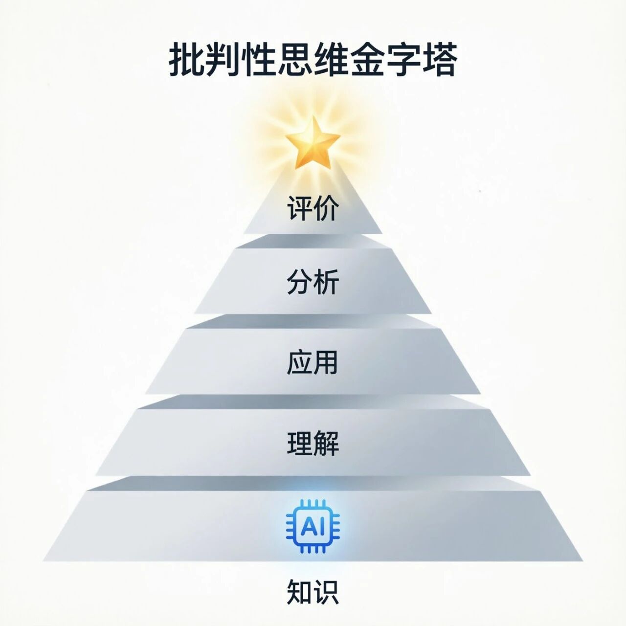 金字塔图，底层为知识理解，上层为分析评价，顶部标注独立判断力
