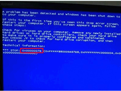 系统蓝屏提示代码0x000007b故障