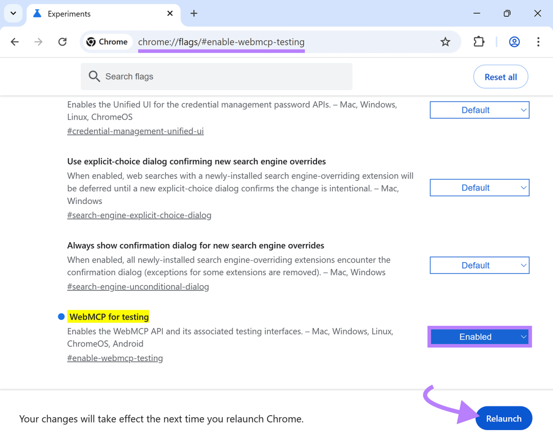 Chrome flags 设置页面