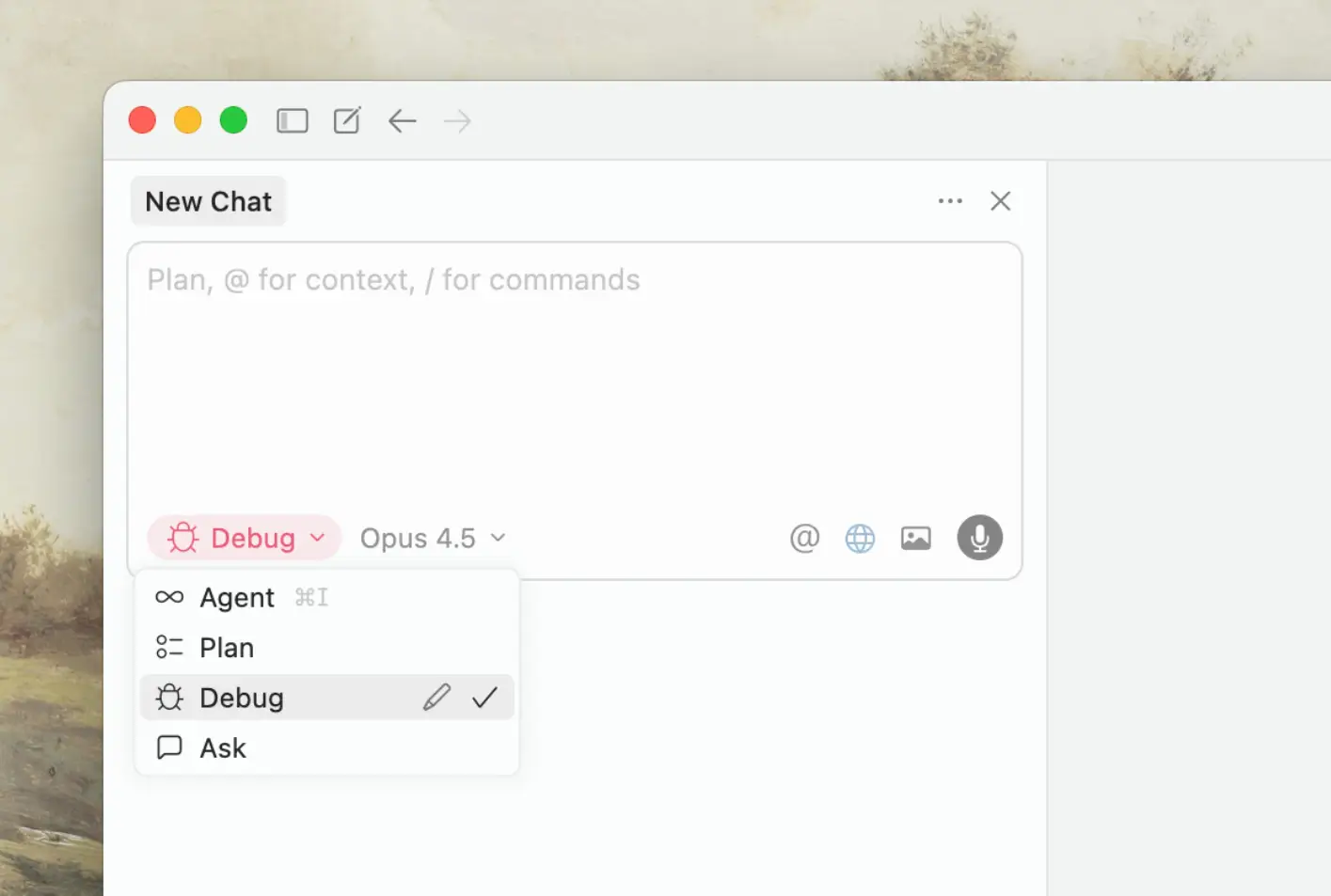 Debug Mode 界面：左侧是带日志注入的代码，右侧是 AI 提出的多个错误假设