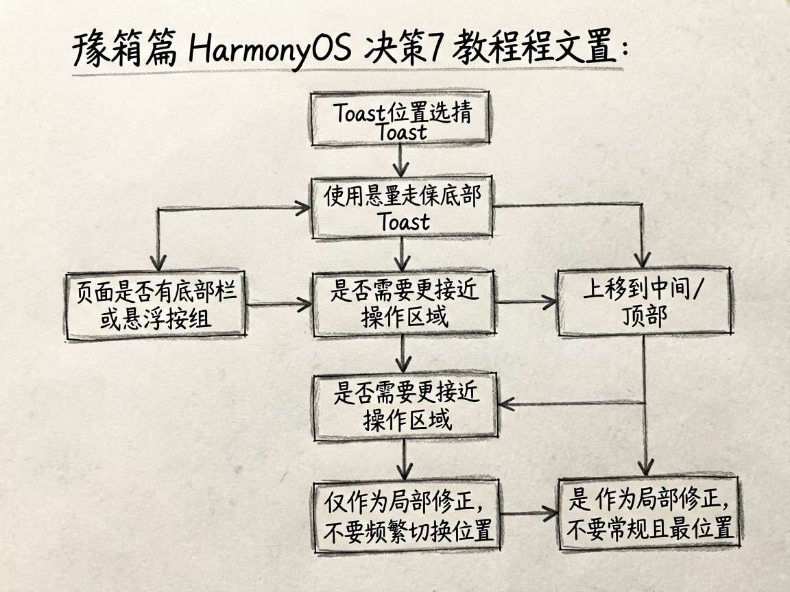 为一篇 HarmonyOS7 教程文章绘制一张手绘流程图,内容是 Toast 位置选择的决策路径。流
