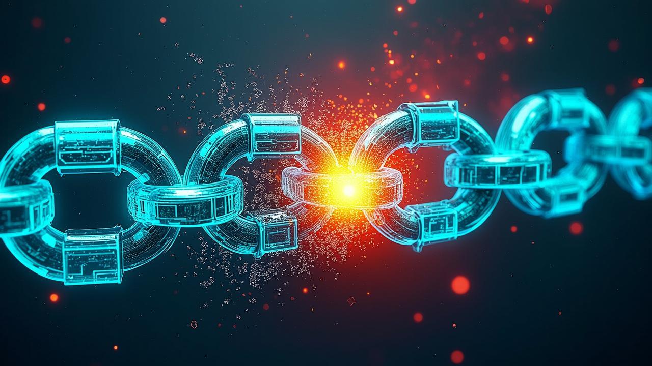 Conceptual art of a broken chain: a sequence of gl