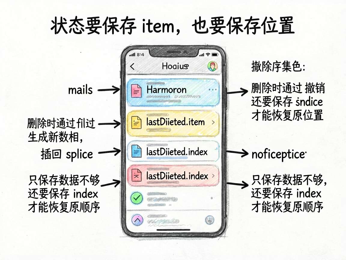 基于文章中“状态要保存 item，也要保存位置”这一段，绘制一张手绘框架图，展示 HarmonyOS
