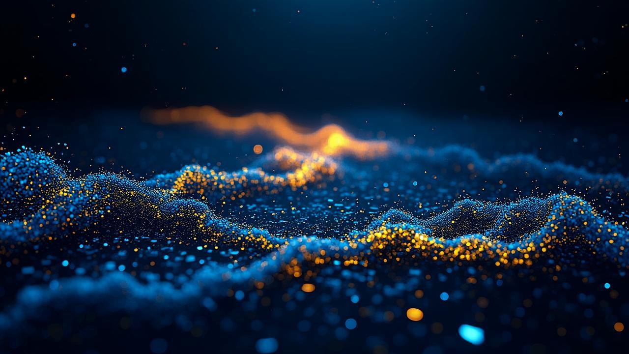 An abstract river composed of countless glowing bl