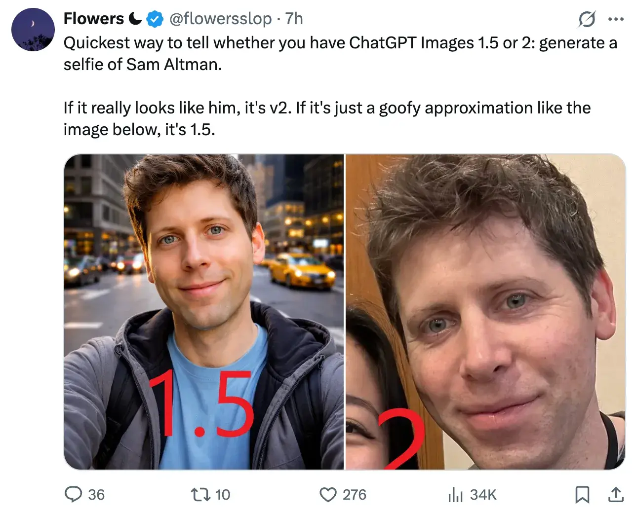 用来区分 GPT Image 2 和 1.5 版本的 Sam Altman 相似度测试