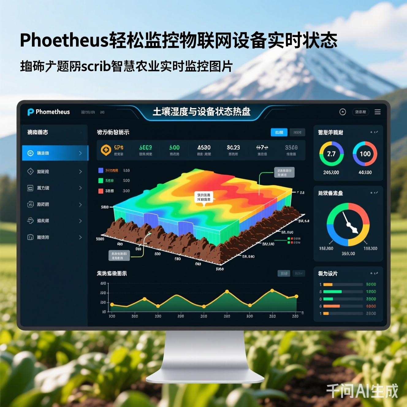智慧农业实时监控仪表盘：土壤湿度与设备状态热力图