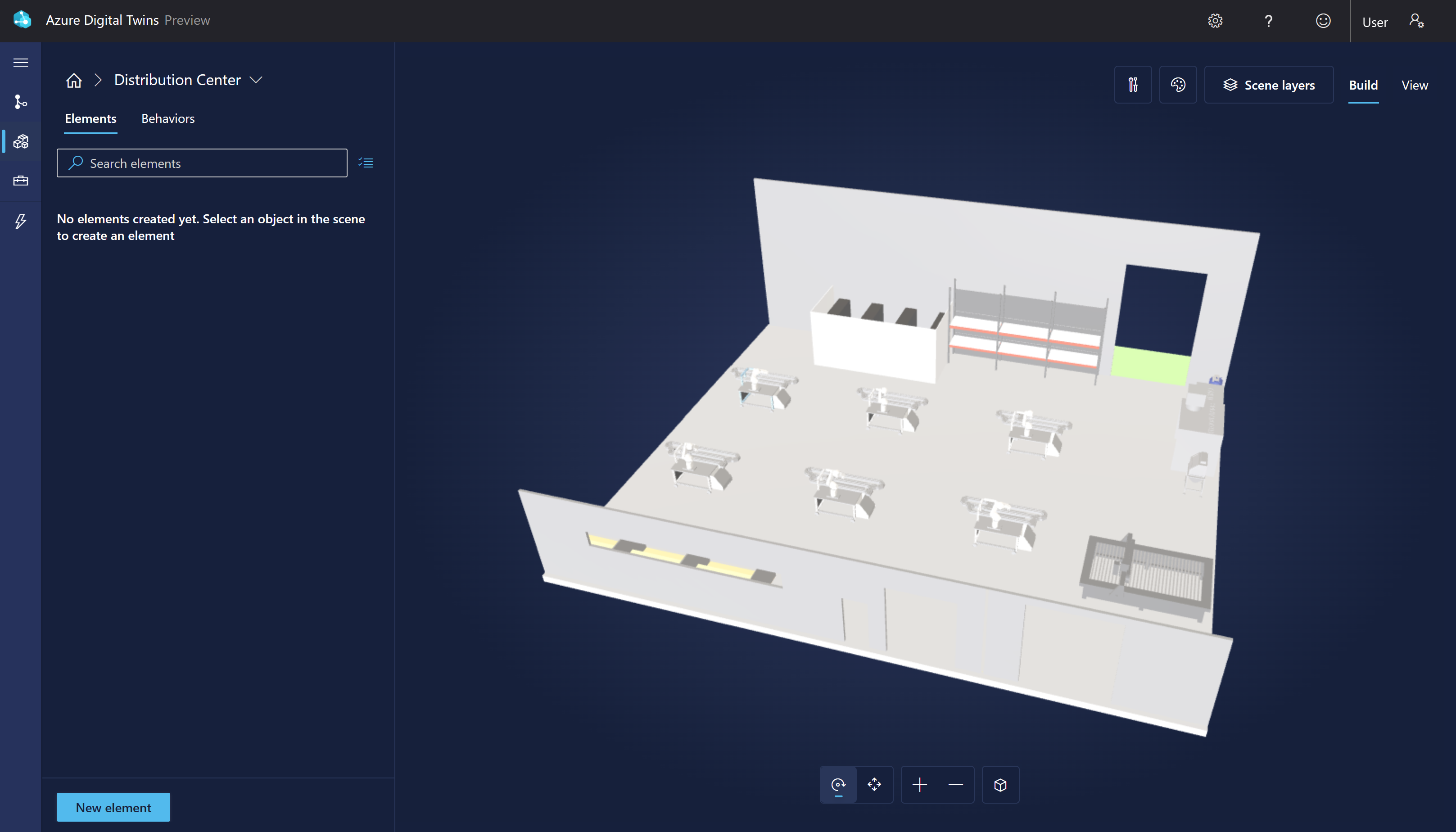 3D 场景工作室中工厂场景的屏幕截图。