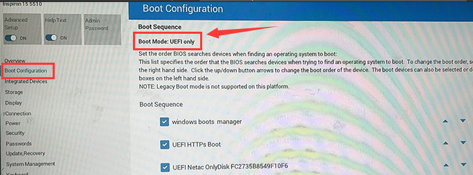 引导模式只支持uefi