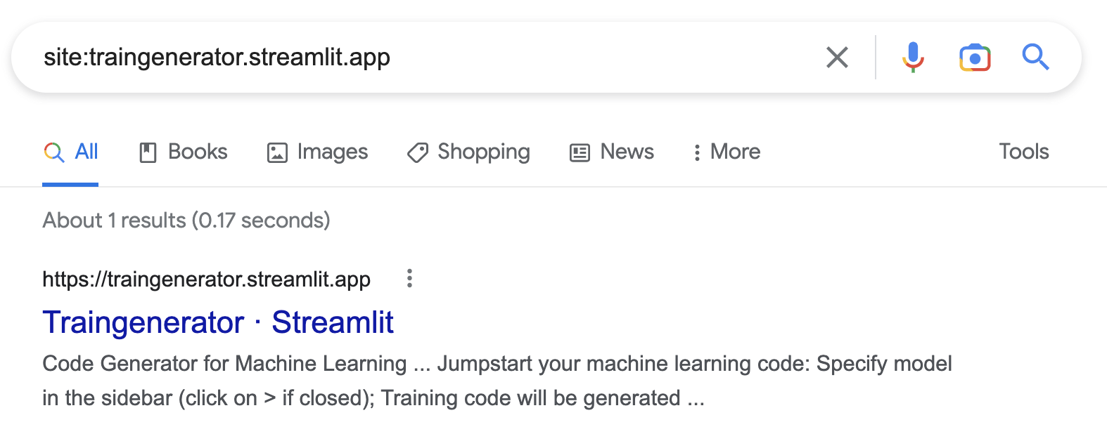 Google 搜索 "site:traingenerator.streamlit.app" 的结果