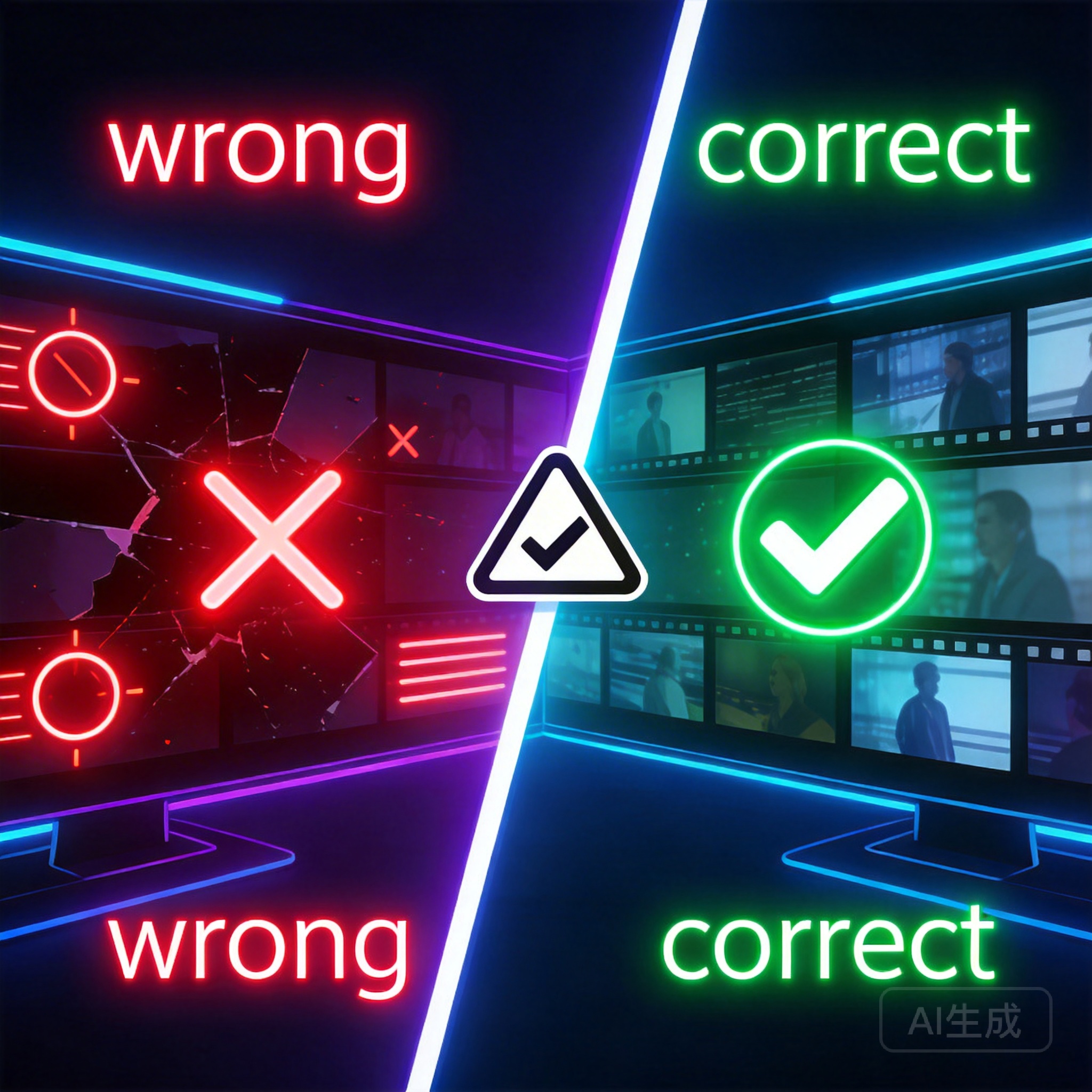 ❌ 错误做法 vs ✅ 正确做法对比：红绿分栏展示 Remotion 图片渲染的常见陷阱与修复方案