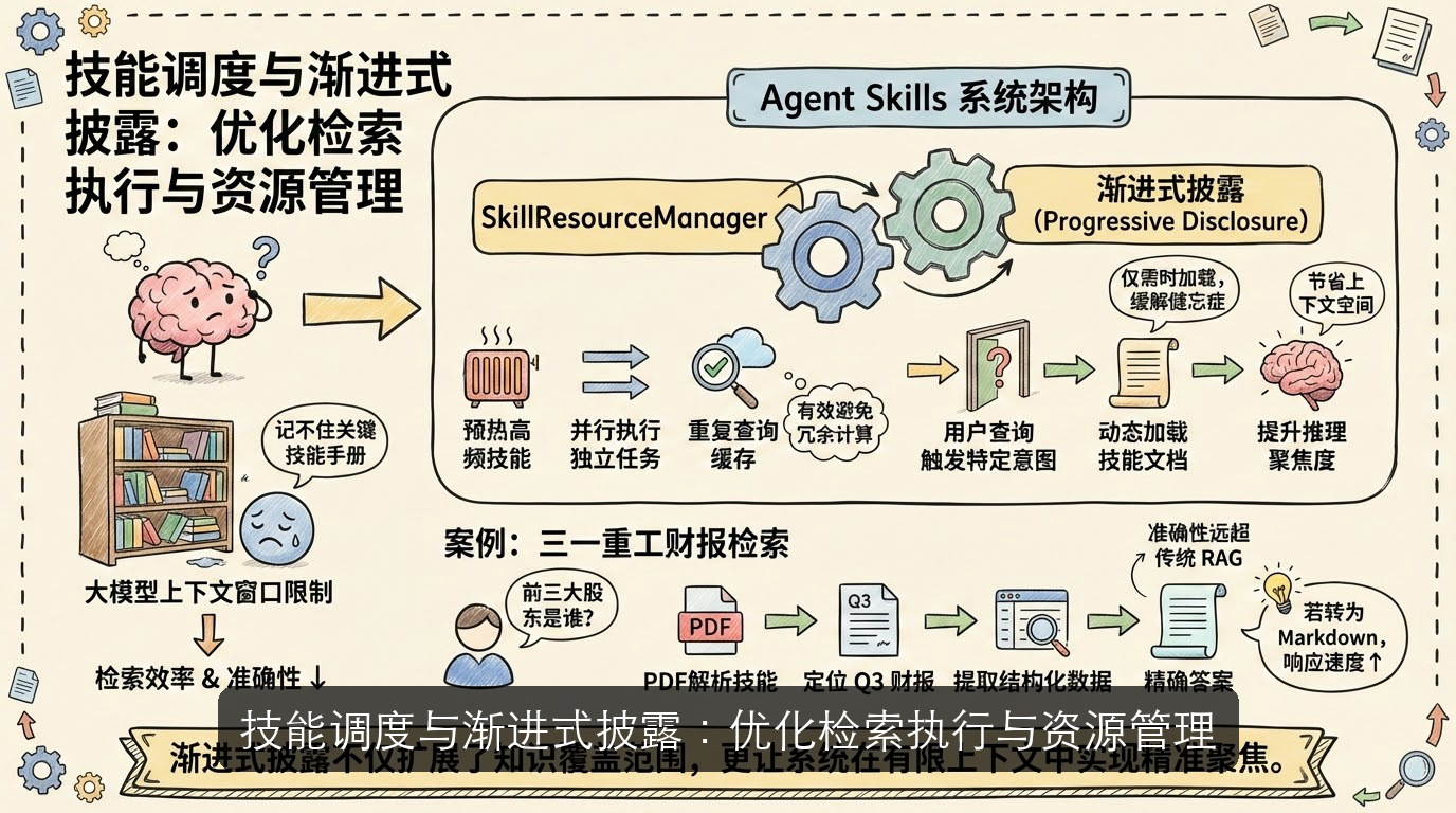 技能调度与渐进式披露：优化检索执行与资源管理