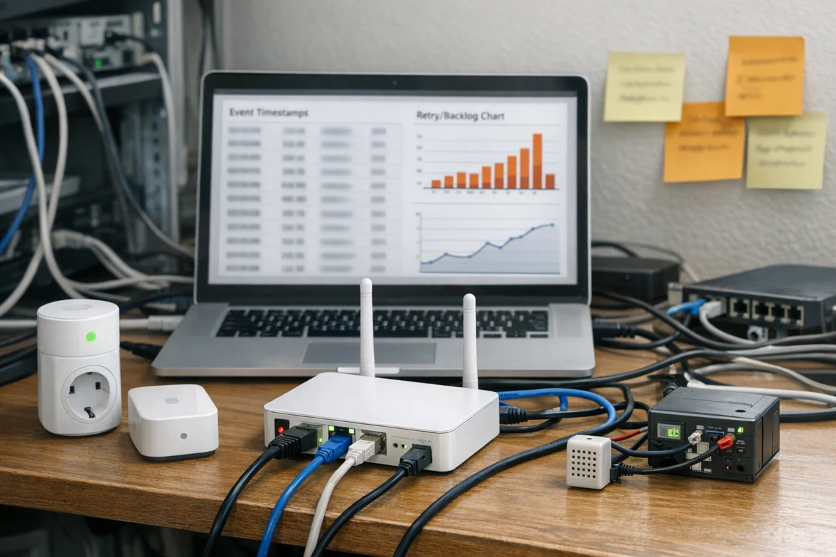 IoT event operations desk with webhook and queue monitoring