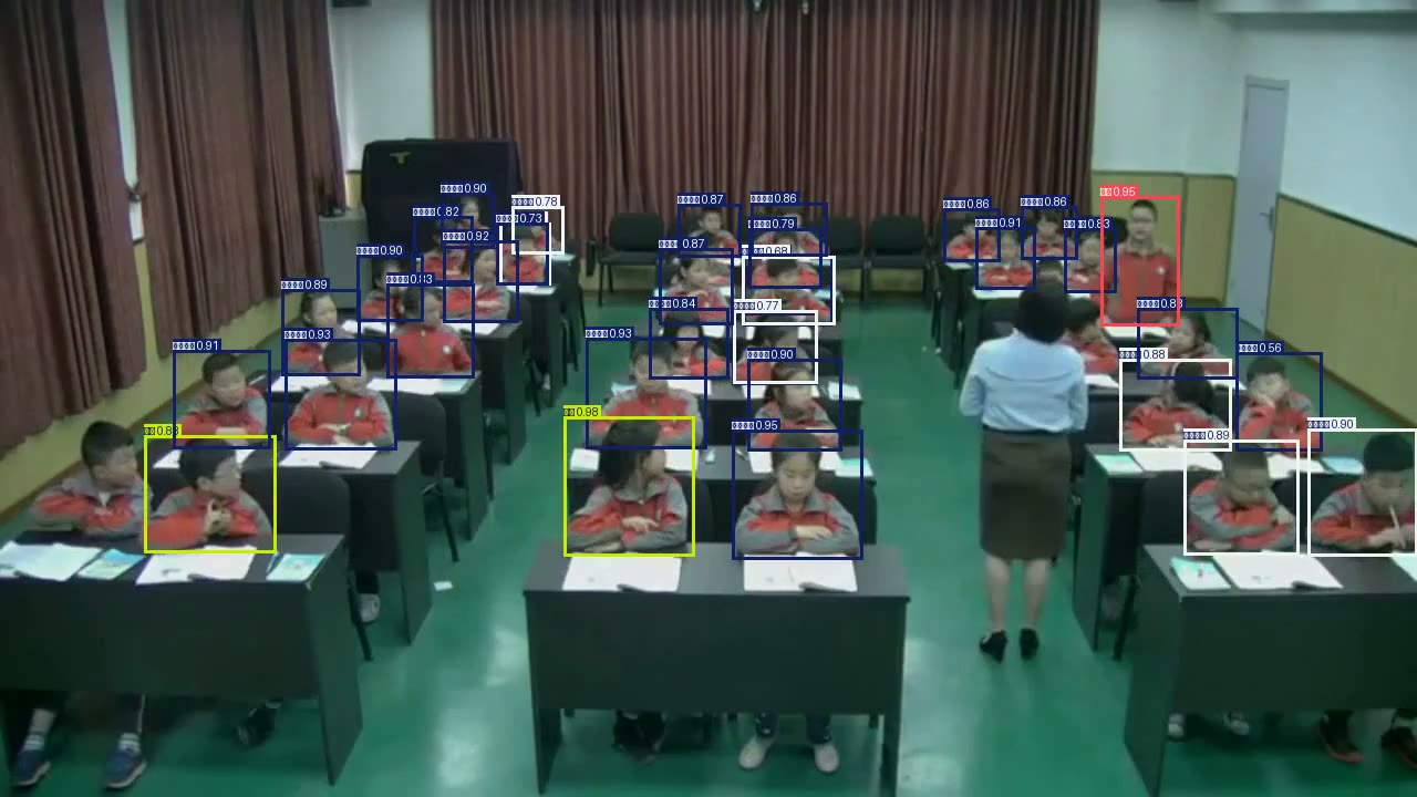 单个学生低头写字行为的高置信度检测示例