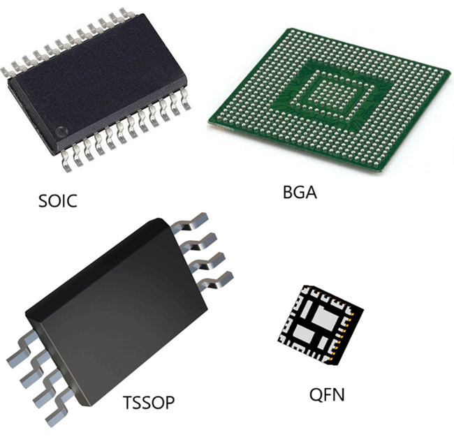 SMD IC封装类型比较，包括SOIC、QFP和BGA