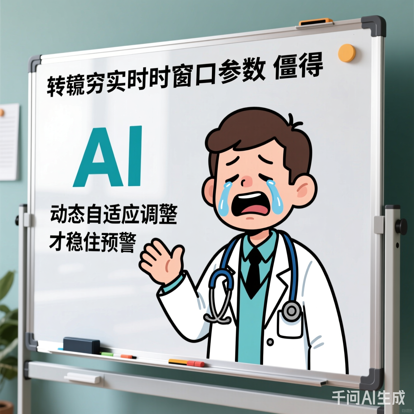 白板上画着哭笑不得的AI医生漫画
