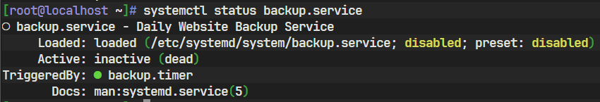 systemctl status backup.service 的输出