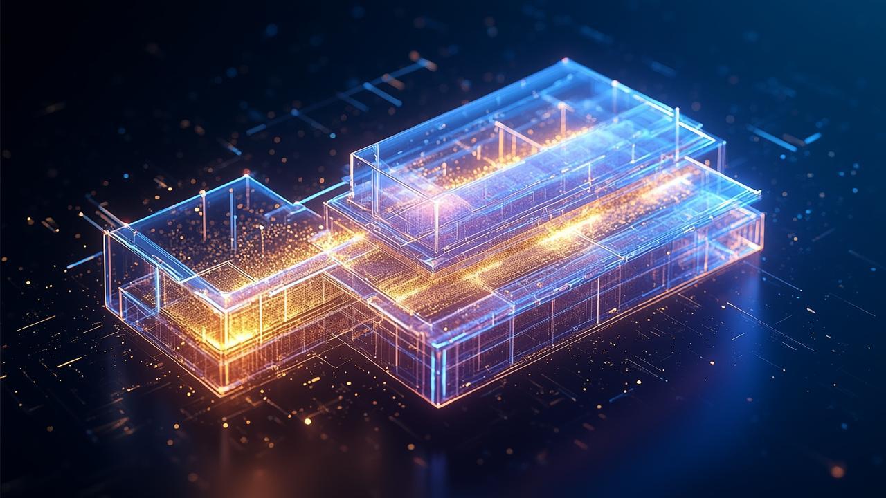 Abstract data flow imagery: golden particle stream