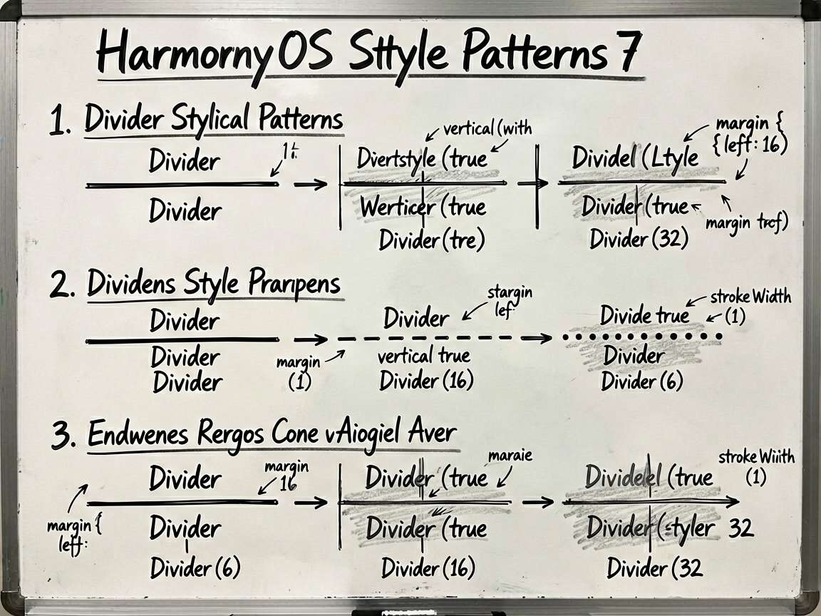为一篇 HarmonyOS7 教程文章绘制手绘笔记风信息图,主题是 DividerStylePatt