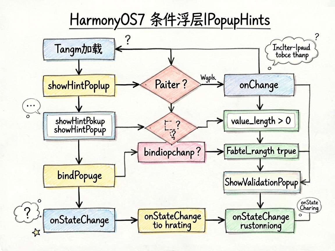 为《HarmonyOS7 条件浮层提示:ConditionalPopupHints》绘制一张手绘流程