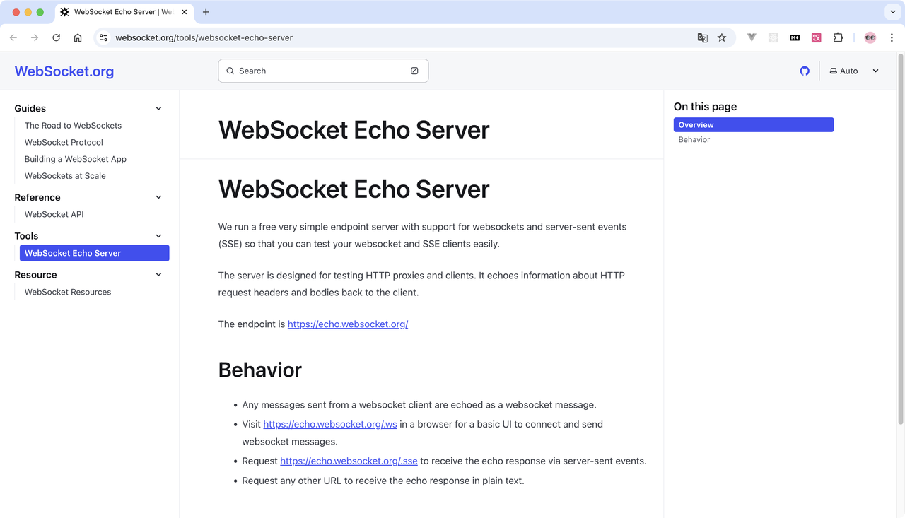 WebSocket.org Toolkit 界面