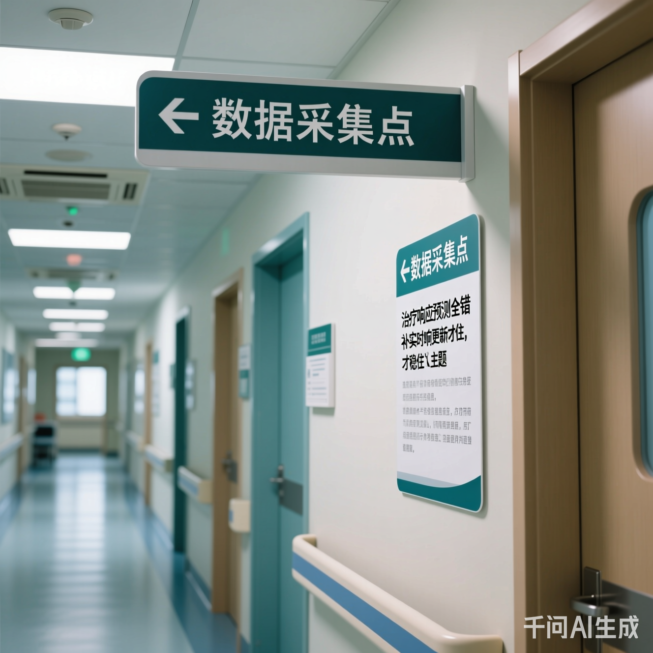 医院走廊里贴着"数据采集点"的指示牌