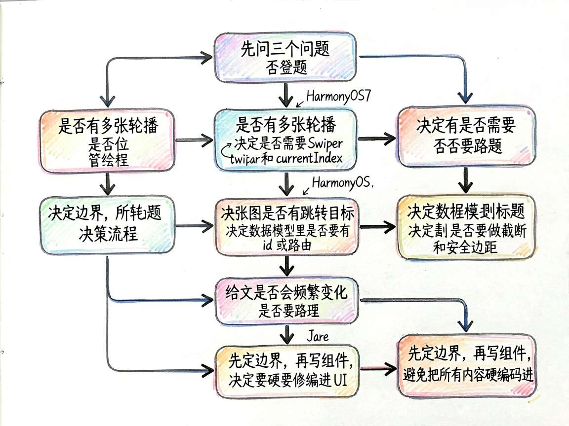 为这篇 HarmonyOS7 首页 Banner 文章绘制一张手绘流程图,展示写 Banner 前的