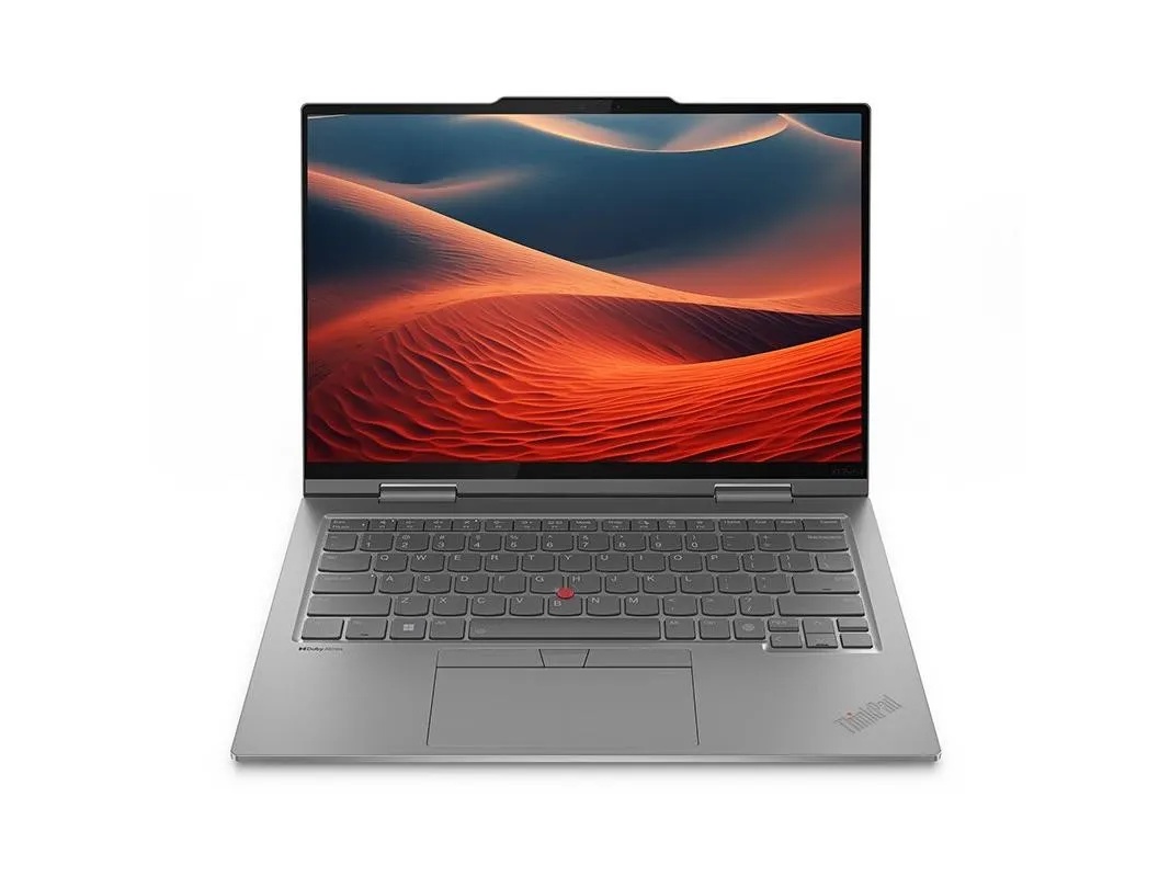ThinkPad X14 AI 2026正面实拍银色机身沙漠壁纸屏幕_1
