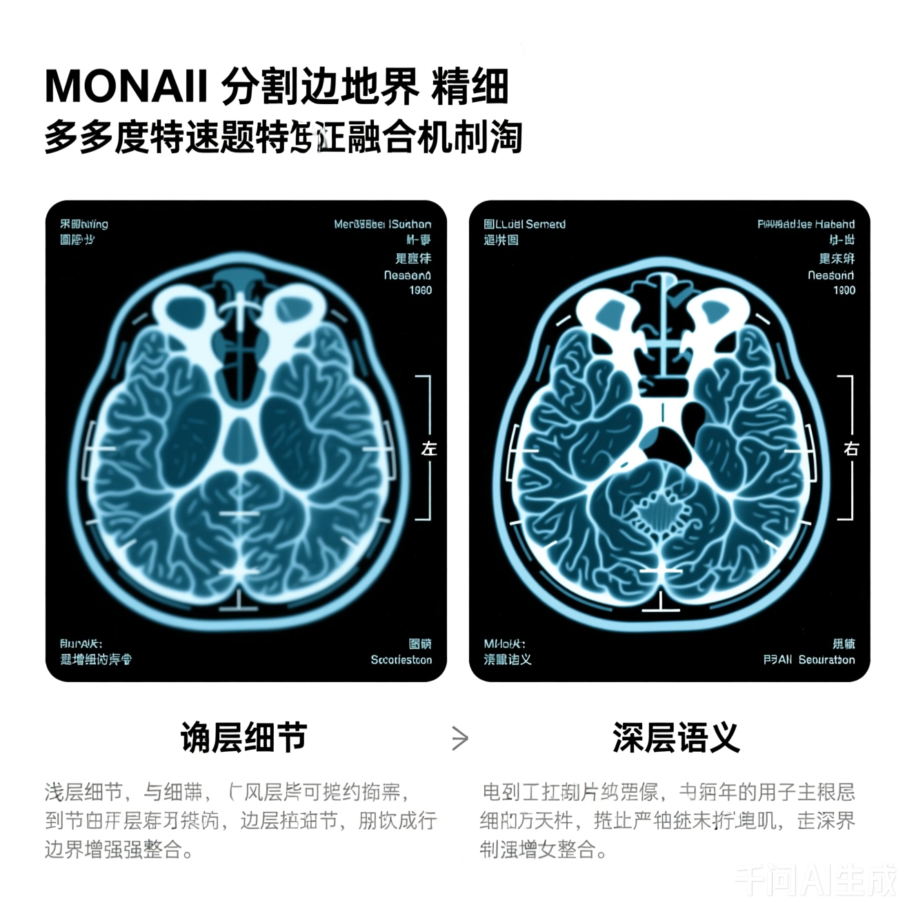 多尺度特征融合机制：浅层细节（左）与深层语义（右）的边界增强整合