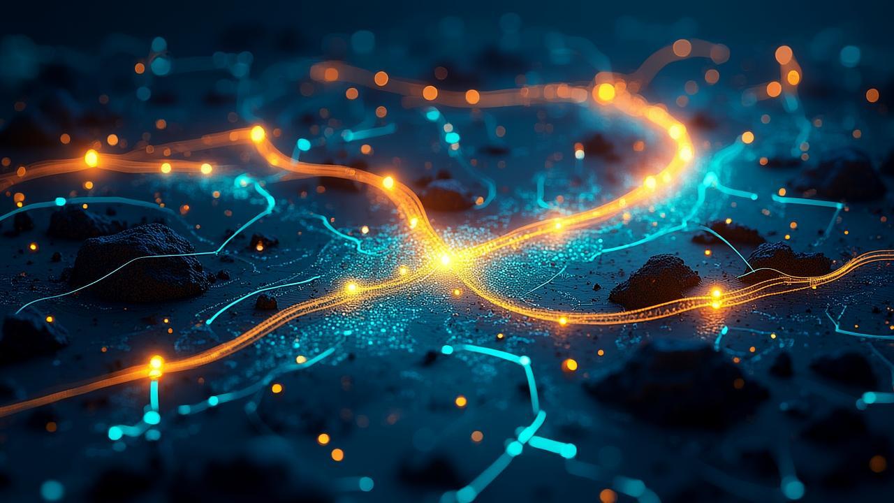 Abstract visualization of pathfinding: a dark top-