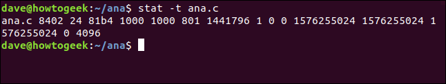 stat -t ana.c in a terminal window