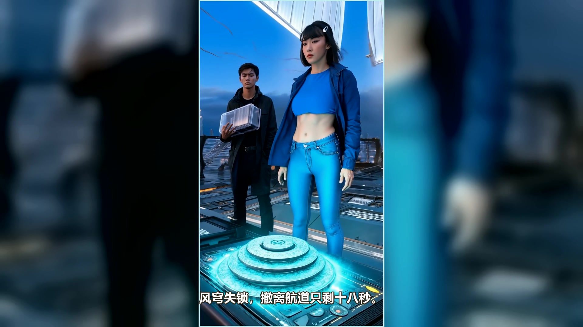 成年导航工程师旋转发光校准盘并逐渐起身