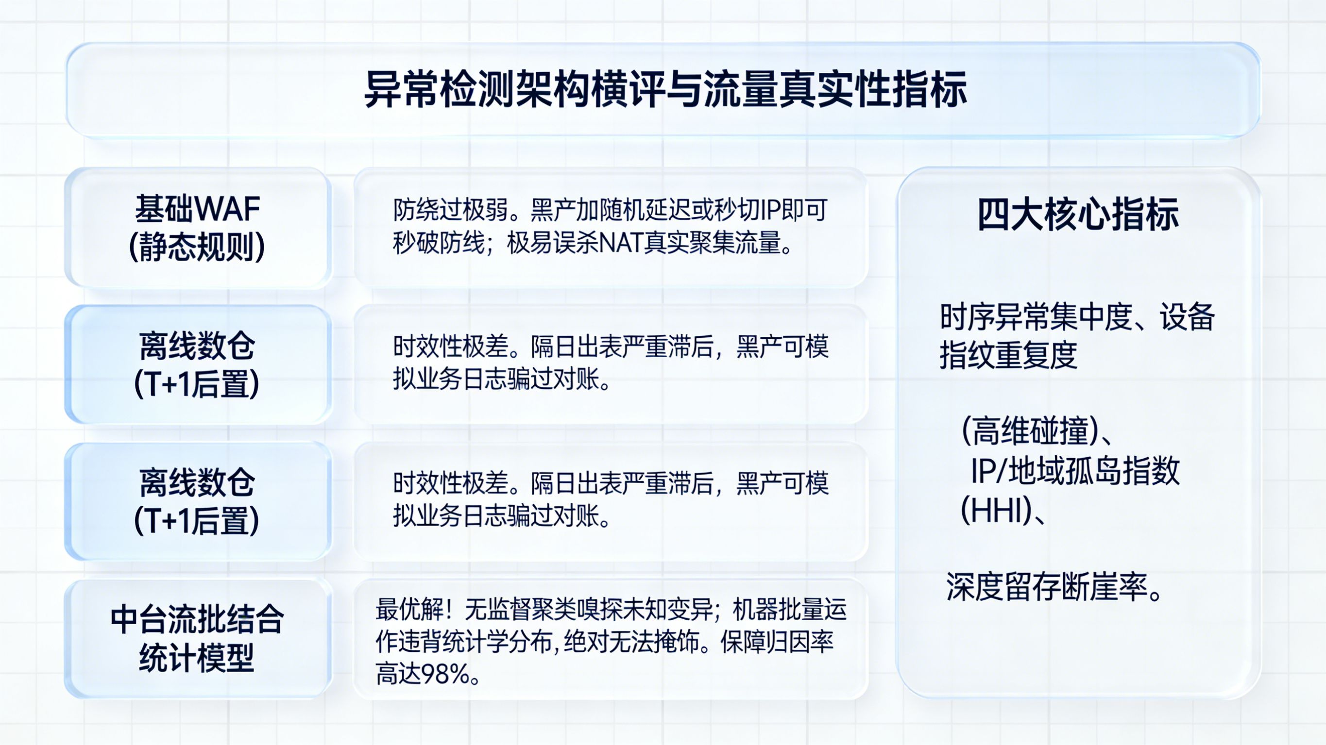 异常流量监控架构技术横向评测矩阵与流量真实性报告四大核心判别指标看板