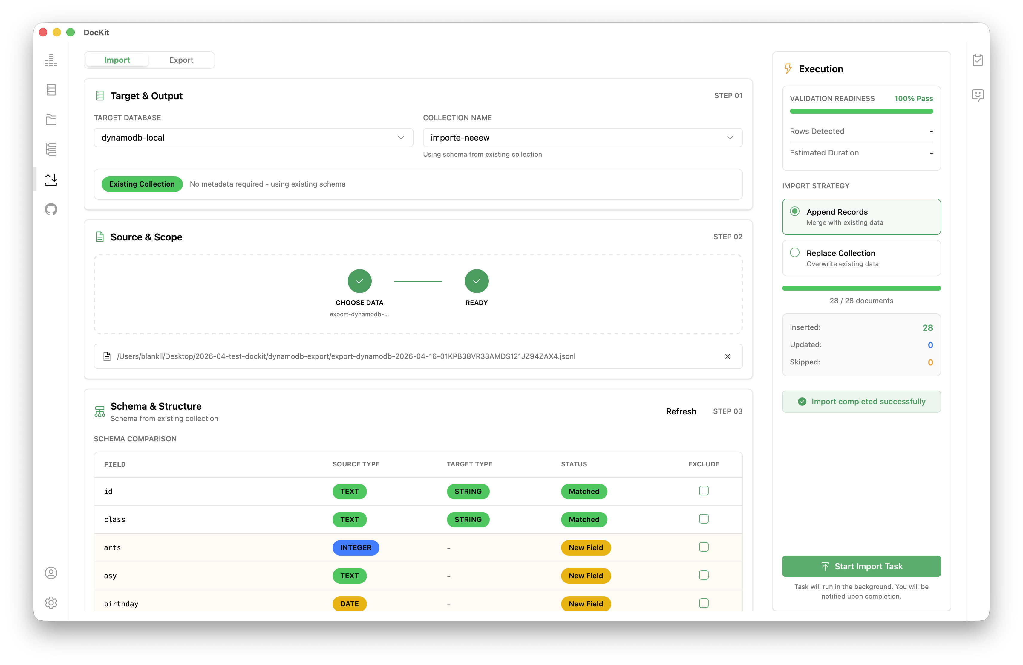 DocKit 数据导入导出面板截图