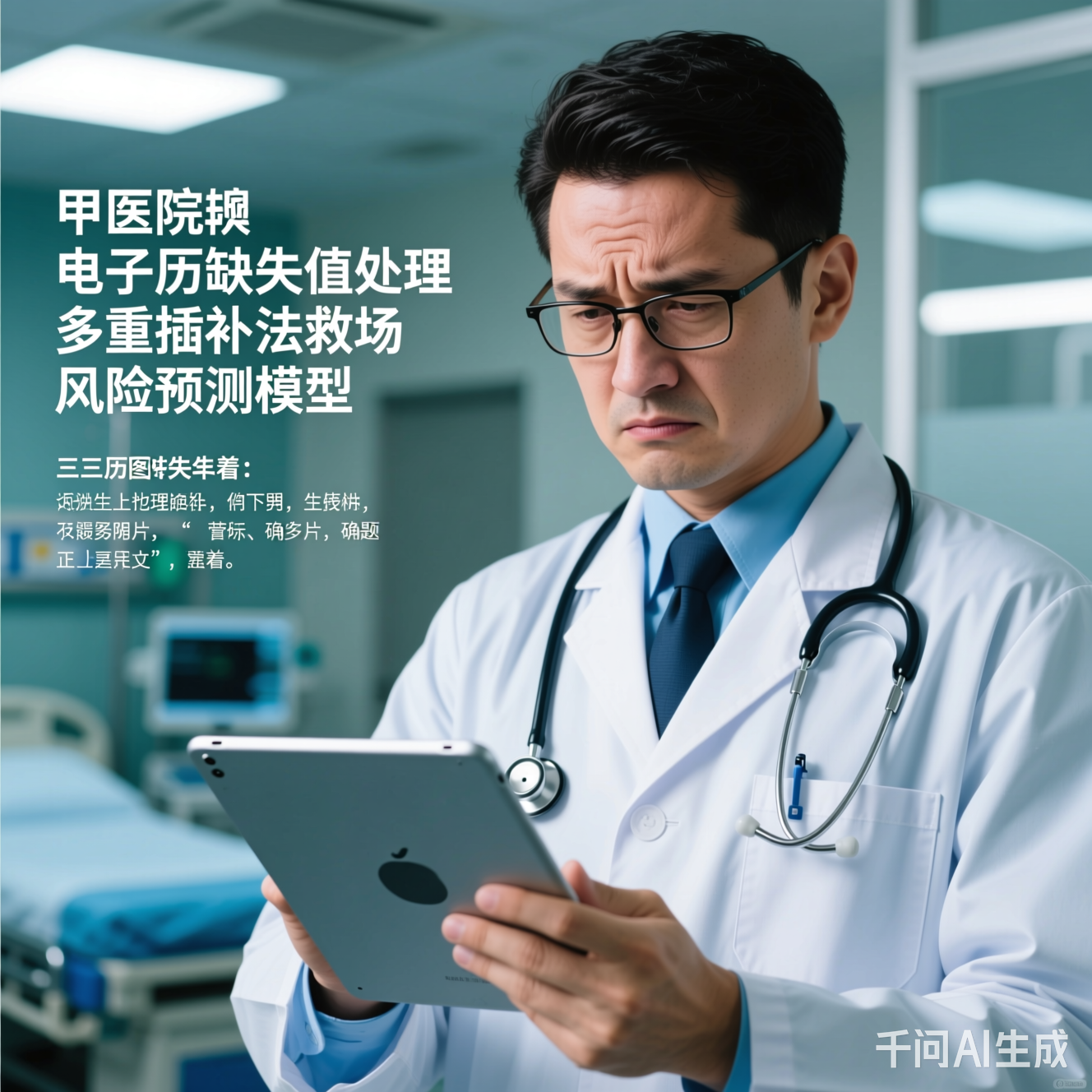 医生对着平板电脑皱眉