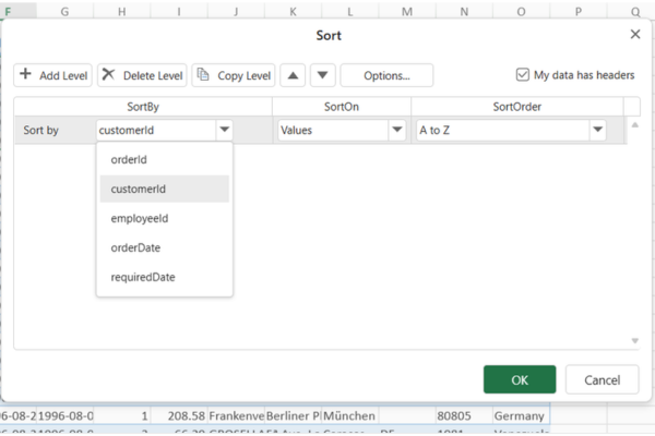 排序时排除数据标题。