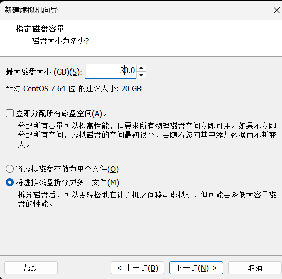 指定磁盘容量和存储方式