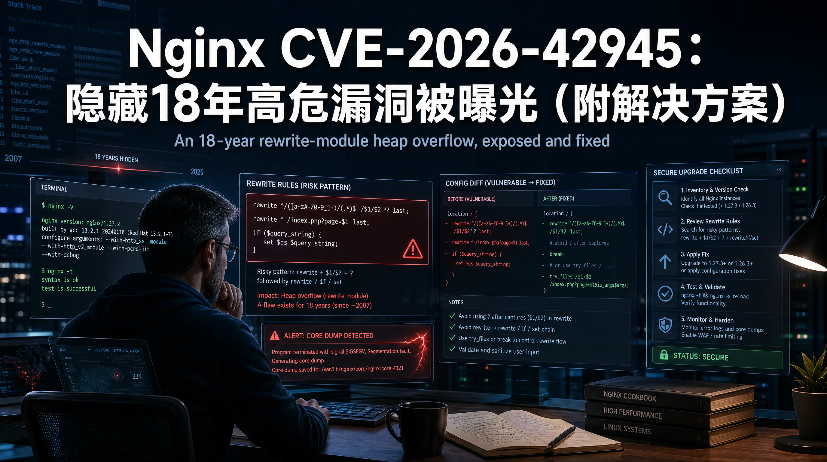 Nginx CVE‑2026‑42945：隐藏18年高危漏洞被曝光（附解决方案）头图