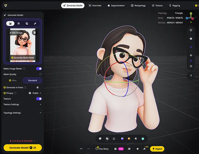 Turning an 3D image to 3D model with Tripo AI. Image by Jim Clyde Monge