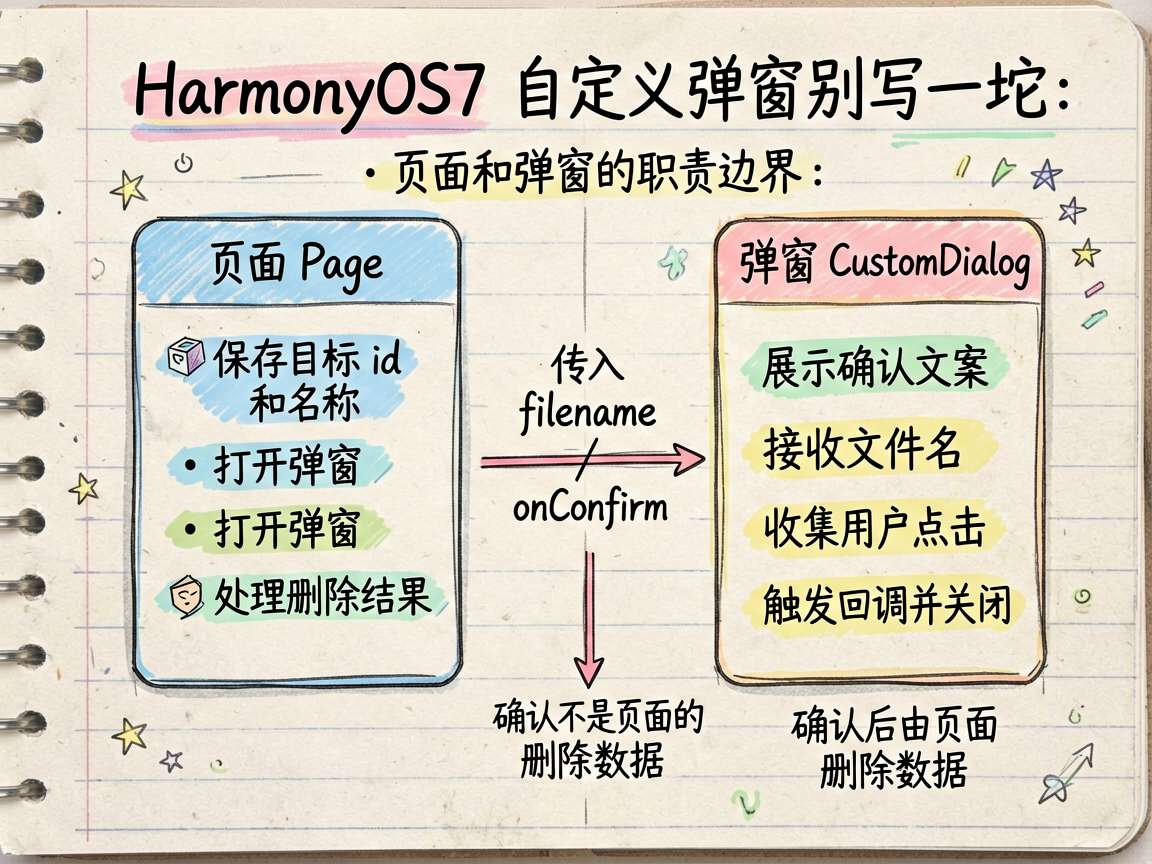 为文章《HarmonyOS7 自定义弹窗别写成一坨:页面和弹窗要有边界》绘制一张 sketch-no