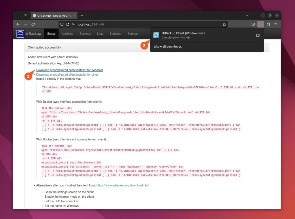 downloading urbackup windows client application