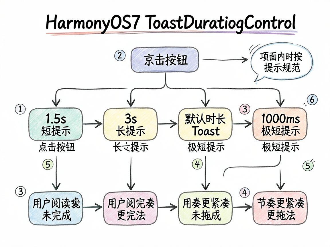 为一篇讲解 HarmonyOS7 ToastDurationControl 的教程绘制手绘流程图，内