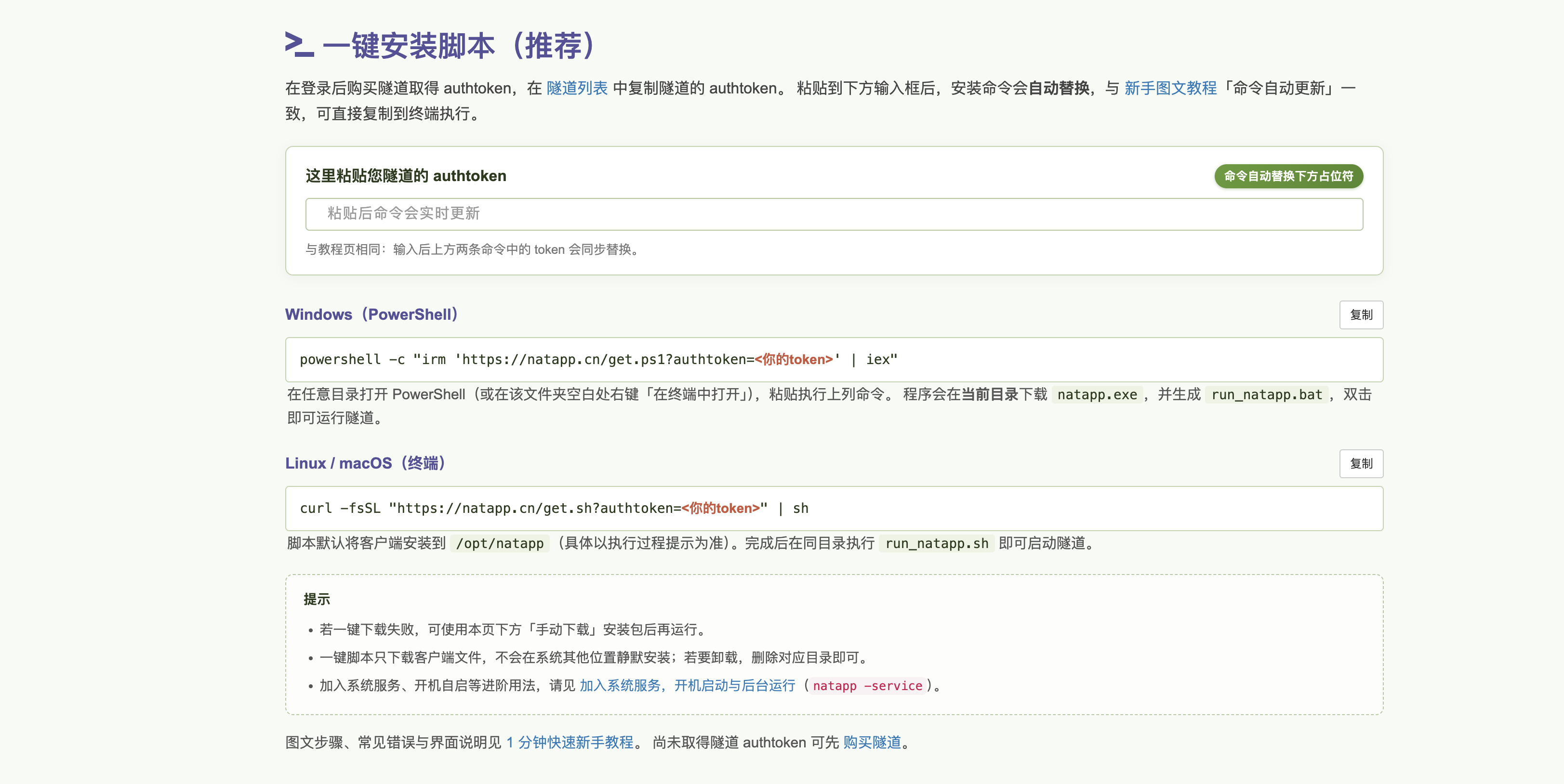 Natapp 客户端下载页的一键安装脚本