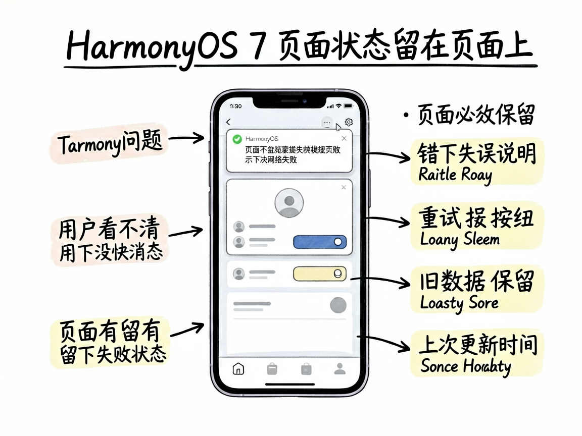 一张适合技术教程文章的手绘笔记风信息图,主题是 HarmonyOS 7 页面不能只靠 Toast 提
