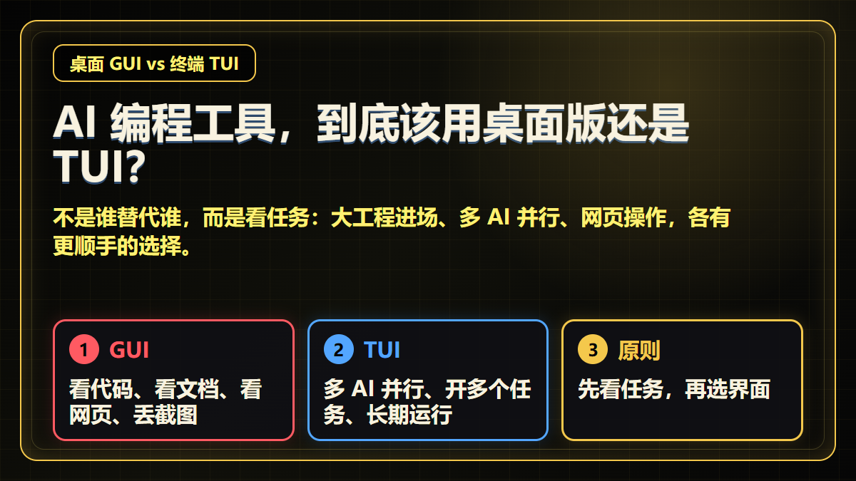 AI 编程工具 GUI vs TUI 判断标准