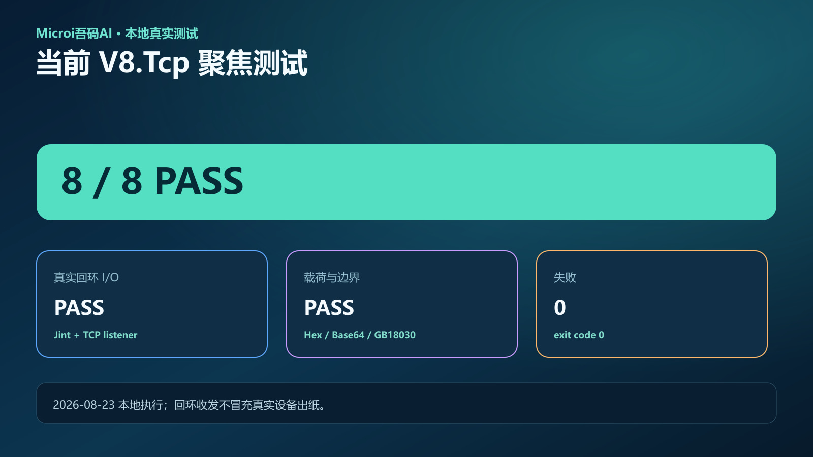 V8Tcp八项聚焦测试全部通过